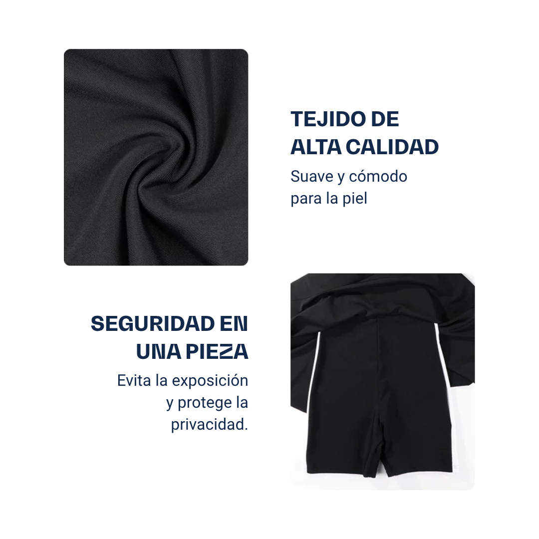 Traje de Baño YINGFA Skirt Suit Manga Corta Black