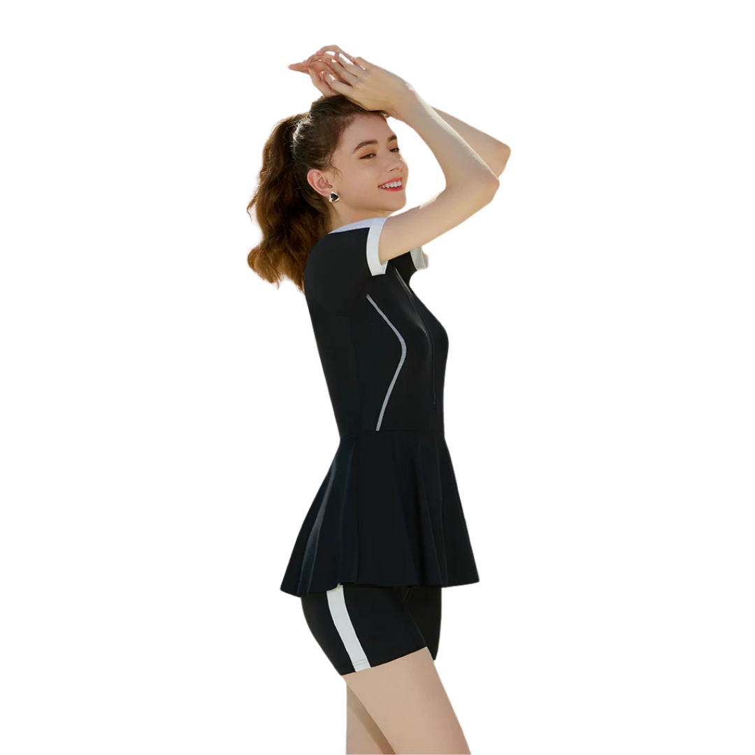 Traje de Baño YINGFA Skirt Suit Manga Corta Black