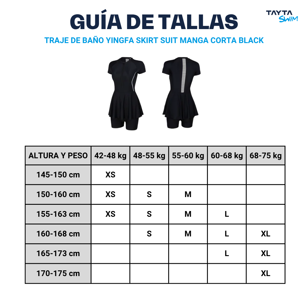 Traje de Baño YINGFA Skirt Suit Manga Corta Black